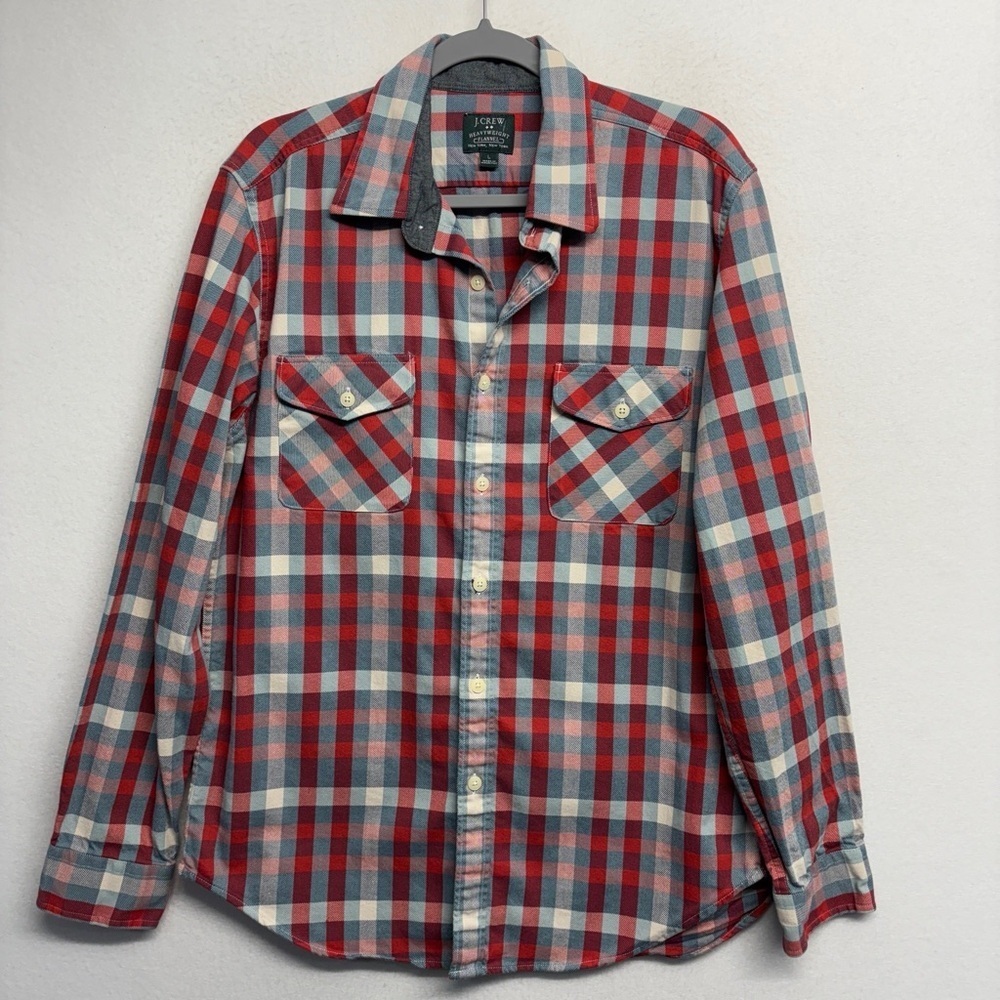 J Crew Heavyweight flannel Button Down Shirt Cotton L Red Blue Men's
